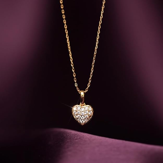 PALMONAS Cute Heart Diamond Necklace for Women - 18k Gold Vermeil | Waterproof & Anti Tarnish Jewellery | Gift For Women & Girls