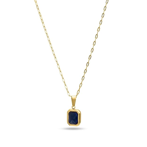 PALMONAS Everyday Exquisite Blue Stone Gold Necklace for Womens - Waterproof & Anti-Tarnish