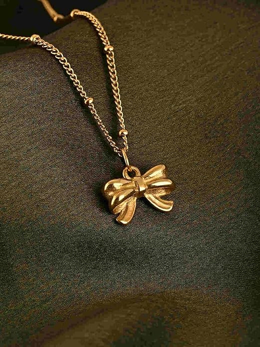 PALMONAS Gilded Bow Necklace for Women - Jewellery Gift for Girls & Women | Waterproof & Anti-Tarnish Bow Pendant Chain, Stylish & Trendy Necklaces for Ladies