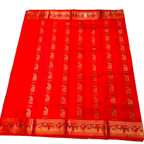 Bishnupuri Baluchari Silk Saree | Bengal Traditional Handloom Saree with Blouse Piece | Pure Meenakari Design - ORANGE