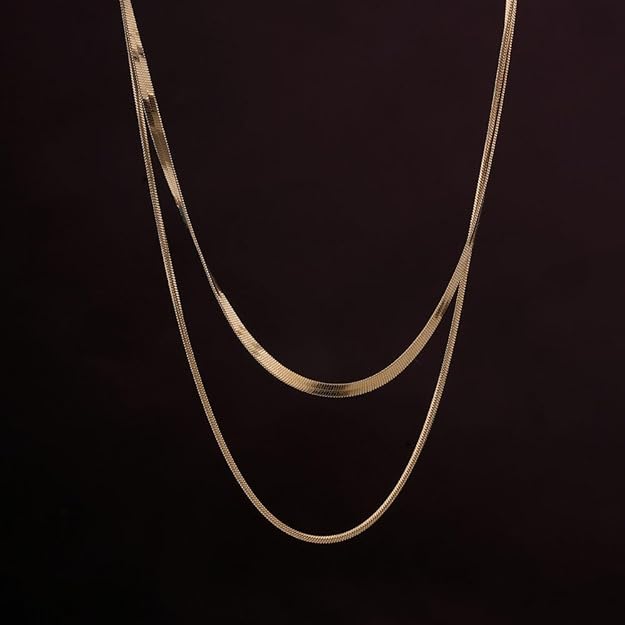 PALMONAS Plain Chain Two Layer Necklace for Women - 18K Gold Plated Necklace, Women's Jewellery | Gift for Girls & Women