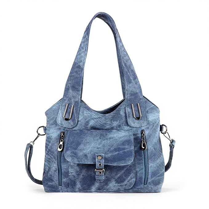 PALAY® Tote Bag for Woman Large Double Zipper Women's Designer Handbag Multi Pocket Washed Leather Purse