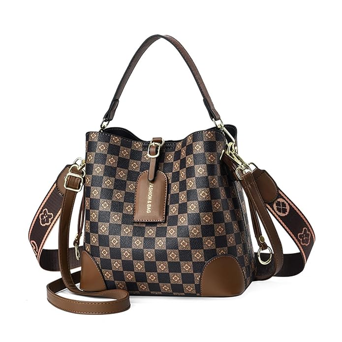 PALAY Cross Body Bag Purses For Women - Pu Leather Crossbody Bucket Bag With Two Adjustable Shoulder Strap, dark brown