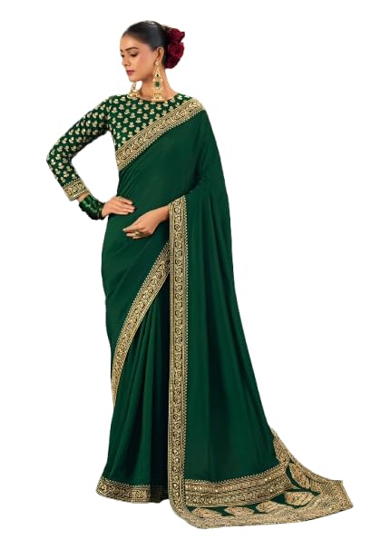 Red Embroidered Saree with Golden Border, Traditional Indian Ethnic Wear, Embellished Blouse