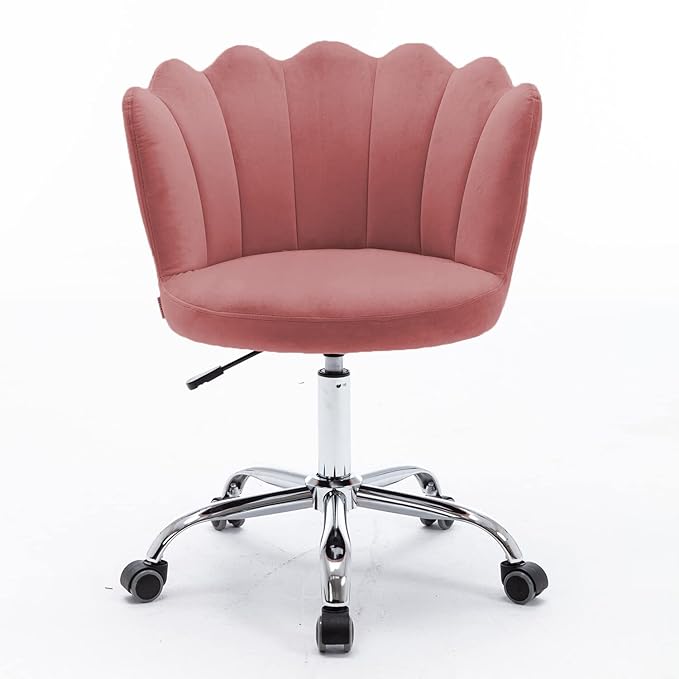 Amazon Brand - Umi Modern Ergonomic Mid-Back Velvet Swivel Chair with Height Adjustment and Wheels - Comfortable Crown Task Desk Office Executive Chair for Bedroom and Living Room, No Arms in Pink
