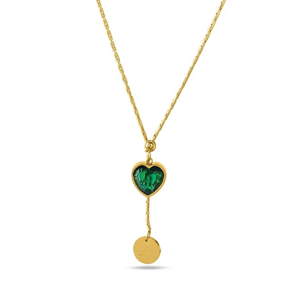 PALMONAS 18k Gold Plated Emerald Love Necklace for Women - Gift for Girls & Women | Waterproof & Anti-Tarnish Necklace