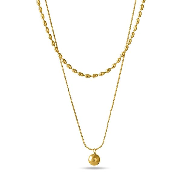 PALMONAS 18k Gold Plated Two-Layered Bead Necklace for Women - Gift for Girls & Women | Waterproof & Anti-Tarnish Necklace