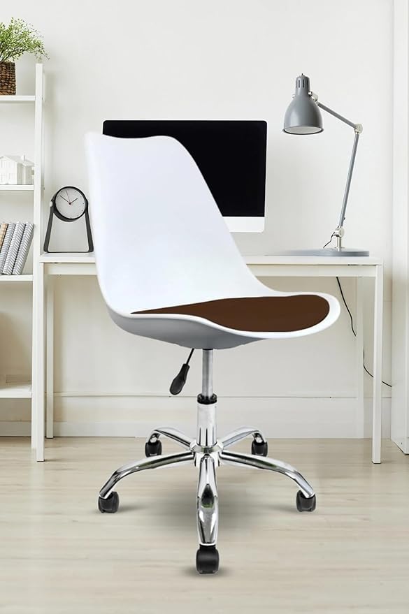 Amazon Brand - Umi Height-Adjustable Modern Revolving Rotary Arm Office Study Desk Chair - Ideal for Spa, Bar, Home - White & Brown Color