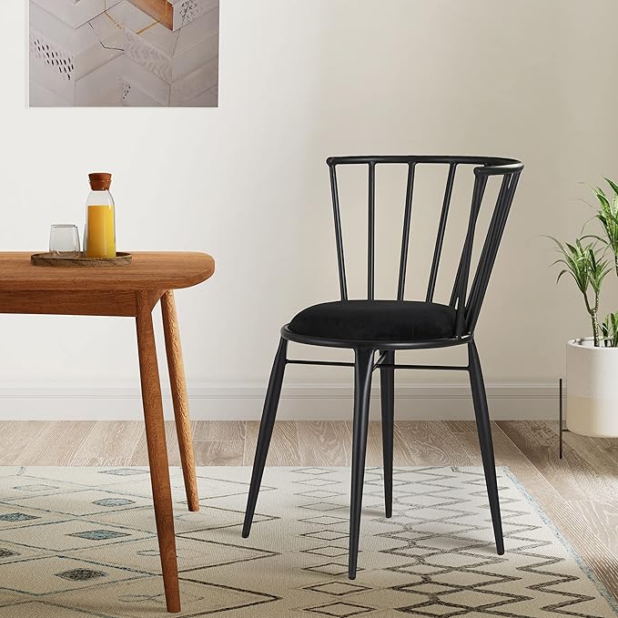 Amazon Brand - Solimo Craley Chair with Cushioned Seat (Iron, Black, 1 Piece)