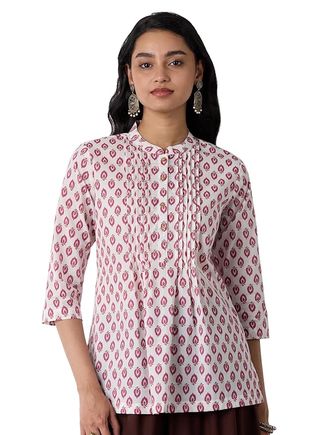 Amazon Brand - Myx Women Cotton Printed A-line Short Kurti (Available in Plus Sizes)