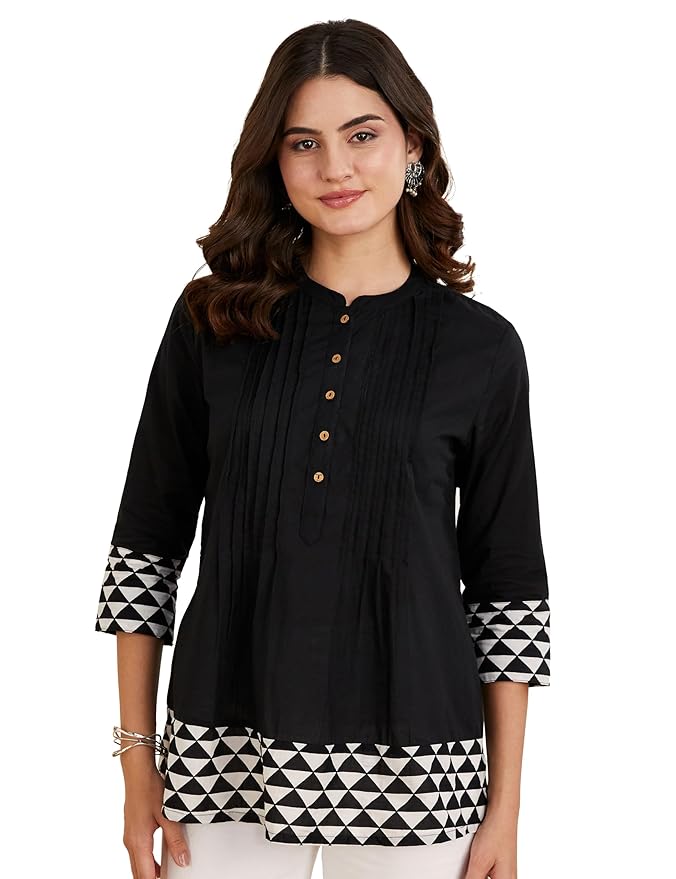 Amazon Brand - Myx Women Cotton Printed A-line Short Kurti (Available in Plus Sizes)