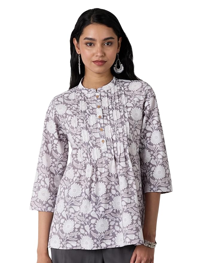 Amazon Brand - Myx Women Cotton Printed A-line Short Kurti (Available in Plus Sizes)