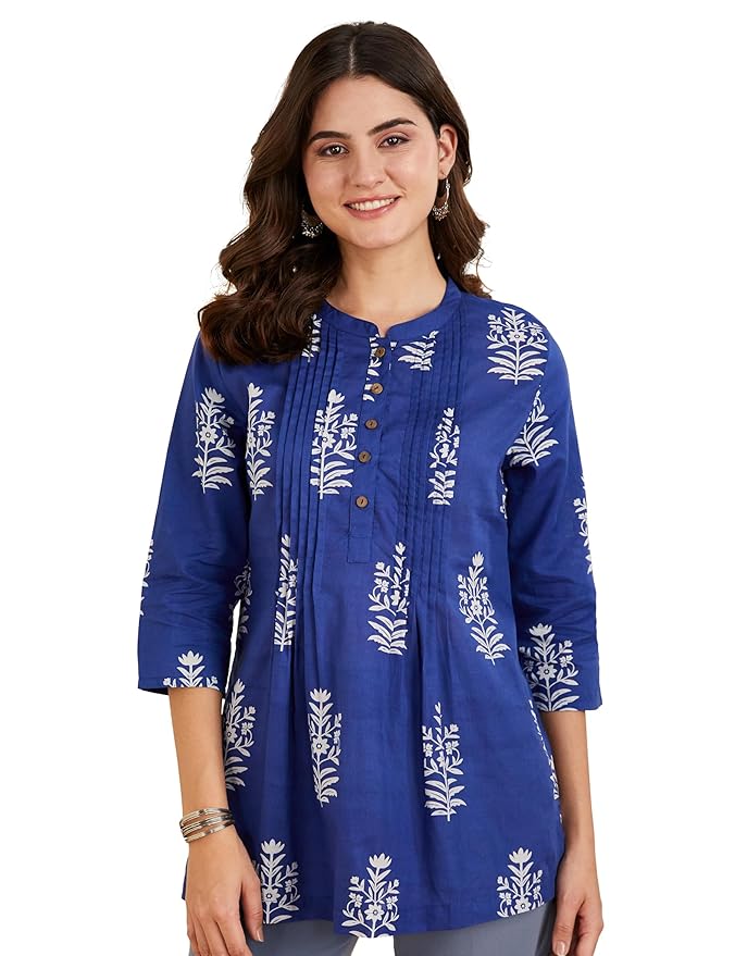 Amazon Brand - Myx Women Cotton Printed A-line Short Kurti (Available in Plus Sizes)