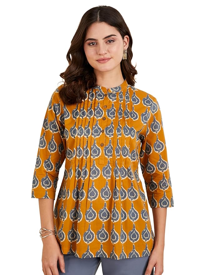 Amazon Brand - Myx Women Cotton Printed A-line Short Kurti (Available in Plus Sizes)