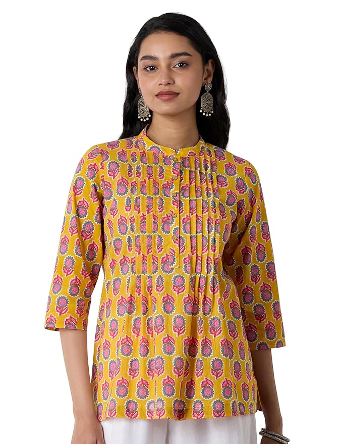 Amazon Brand - Myx Women Cotton Printed A-line Short Kurti (Available in Plus Sizes)