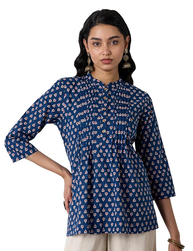 Amazon Brand - Myx Women Cotton Printed A-line Short Kurti (Available in Plus Sizes)