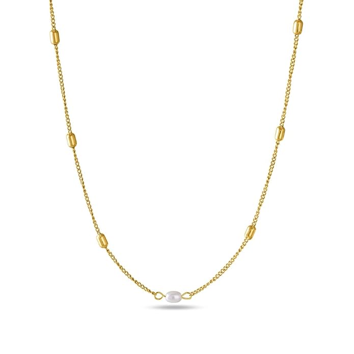 PALMONAS 18k Gold Plated Single Pearl Necklace for Women - Gift for Girls & Women | Waterproof & Anti-Tarnish Necklace