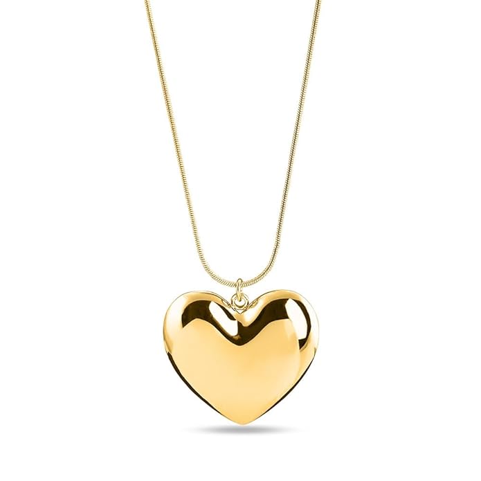 PALMONAS Golden Heart Charm Chain Necklace for Women - 18K Gold Plated Necklace, Women's Jewellery | Gift for Girls & Women
