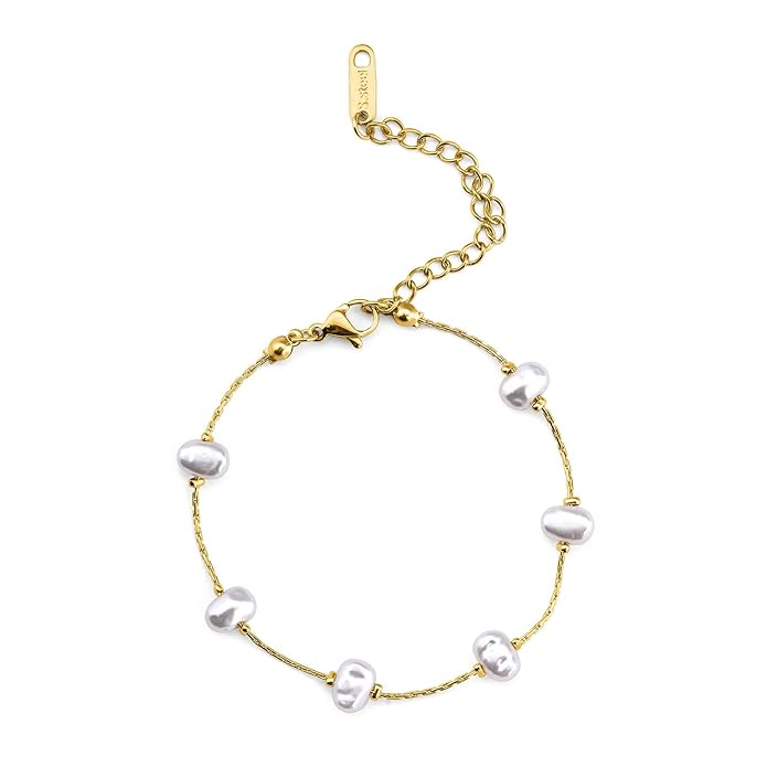 PALMONAS Classical Baroque Pearl Braclet for Women - Waterproof & Anti-Tarnish Bracelets | Gift for Girls & Women