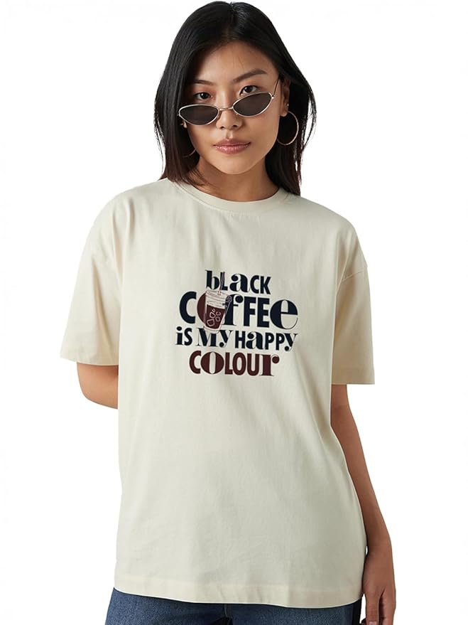 Bewakoof Women's Typography Oversized Fit Half Sleeve Round Neck Pure Cotton T-Shirt