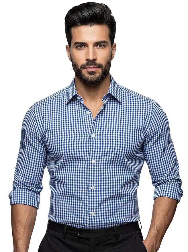 Amazon Brand - INKAST Men’s Cotton Checks Formal Shirt | Full Sleeve | Regular Fit | Comfortable Professional Checkered Shirts for Men
