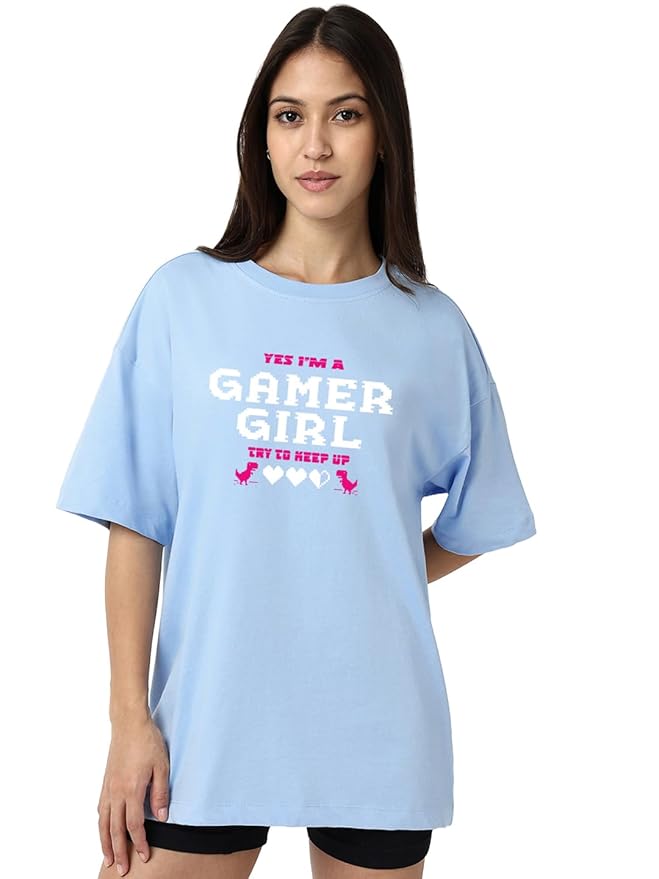 Bewakoof Women's Typography Oversized Fit Half Sleeve Round Neck Pure Cotton T-Shirt