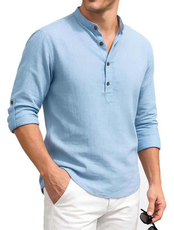 DEELMO Men's Cotton Blend Solid Regular Fit Full Sleeve Short Kurta | Men's Trendy Short Kurta