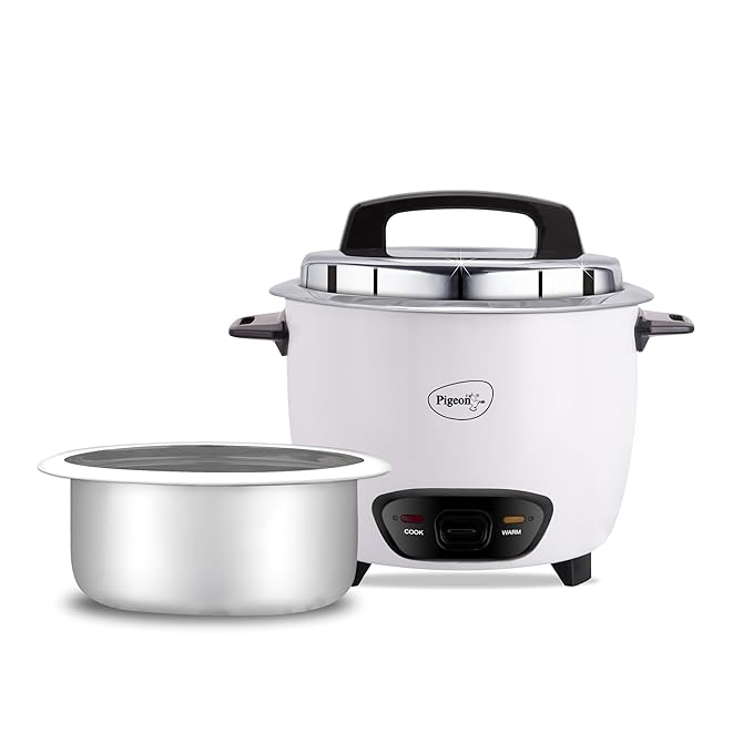 Pigeon by Stovekraft Joy Rice Cooker with Single pot, 1 litres. (White) | Toughened Glass Lid | 400 Watts | Aluminium Cooking Pot | Measuring Cup| Spatula | Energy Efficient Cooking