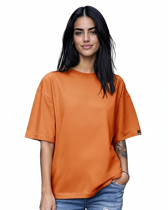 Bewakoof Women's Solid Oversized Fit Half Sleeve Round Neck Cotton Jersey T-Shirt
