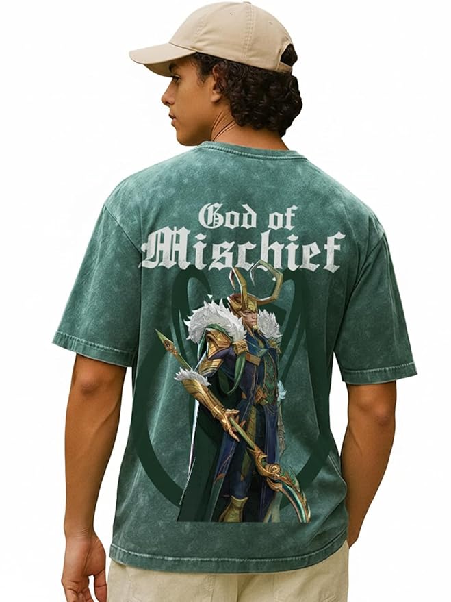 Bewakoof X Marvel Loki Men's Cotton Graphic Print Oversized Fit Half Sleeve Round Neck T-Shirt | Casual Wear | Street Wear | Oversized t Shirt for Men Cotton | Baggy