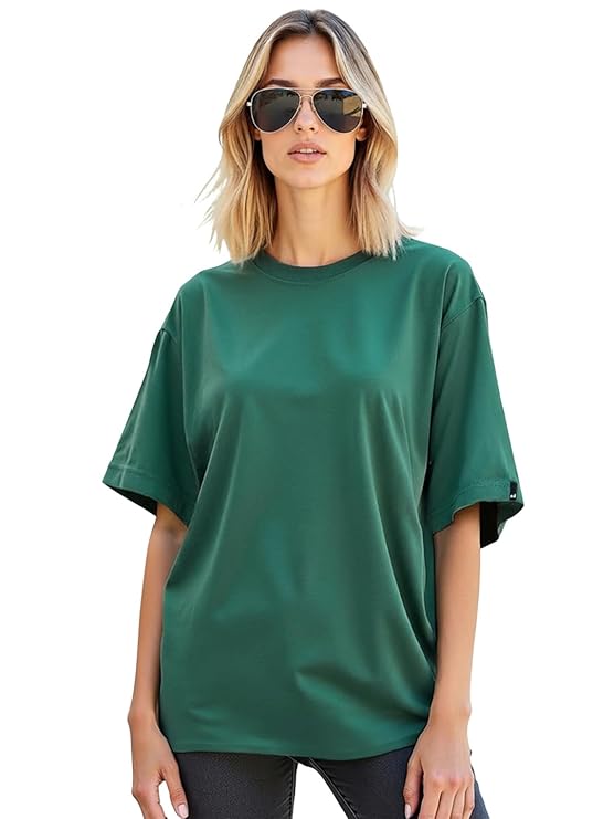 Bewakoof Women's Solid Oversized Fit Half Sleeve Round Neck Cotton Jersey T-Shirt