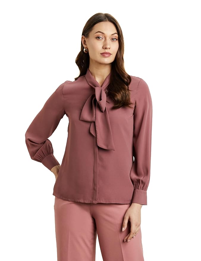 Symbol Premium Women's Bow Tie Top (Regular Fit | Solid | Desk-to-Dinner) (Available in Plus Sizes)