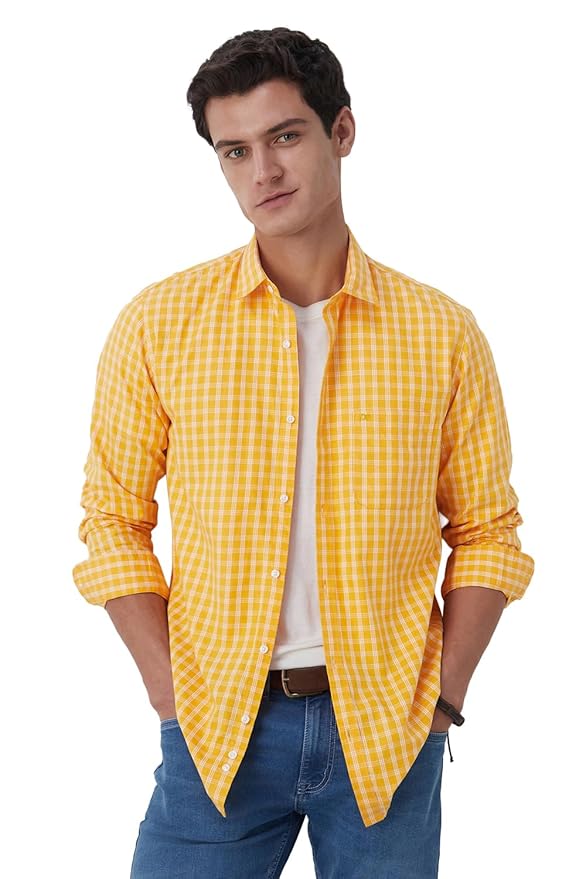 Peter England Men's Slim Fit Full Sleeve Checkered Casual Shirt | 100% Cotton | Premium Twill Weave