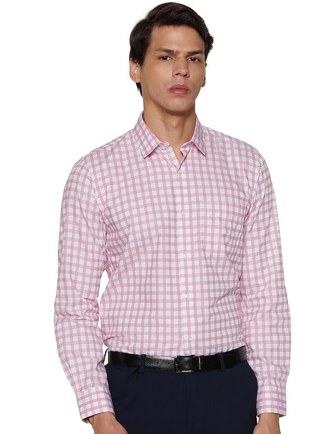 Peter England Men's Classic Checkered Formal Slim Fit Full Sleeve Shirt | Wonder Fabric | Cotton-Rich