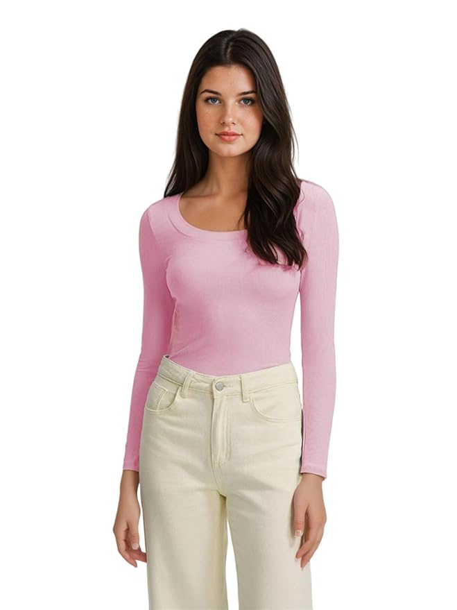 KOTTY Women's Slim Fit Long Sleeve Ribbed T-Shirt Stylish||Comfortable
