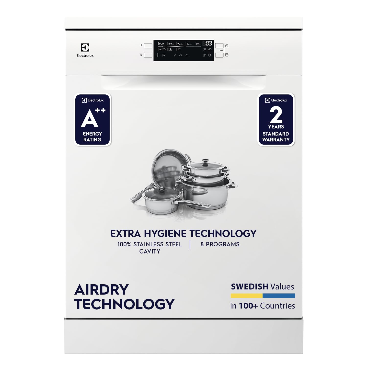 Electrolux 13 Place Settings Dishwasher Machine for Home, Fully Automatic with AirDry, In-Built Heater, White, UltimateCare 300, ESA47220SW