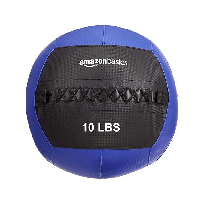 amazon basics 10 lbs Wall Ball | PVC Leather & PP | Medicine Ball | Core Strengthening | Smooth Grip | Excursive & Fitness | Blue + Black