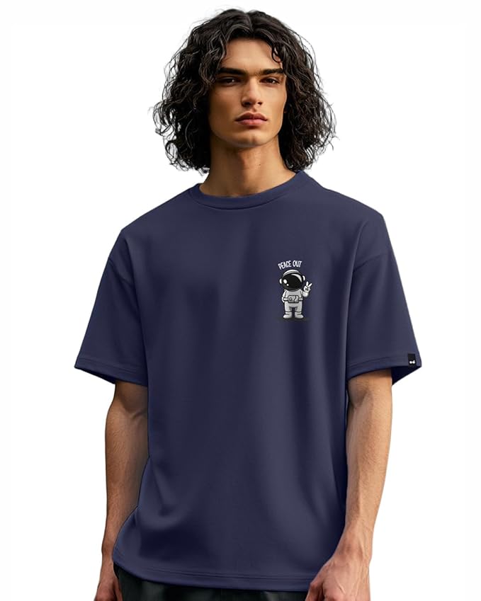 Bewakoof Men's Graphic Printed 100% Cotton T-Shirt - Oversized Fit, Round Neck, Half Sleeves