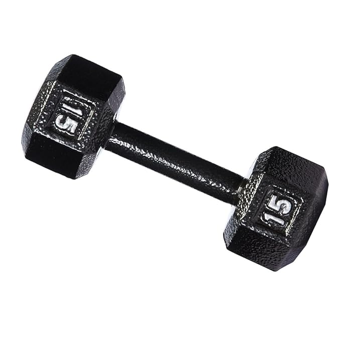 amazon basics Quality Solid Cast-Iron Construction Fixed Dumbbell, 15-Pound (6.8 KGS) Black