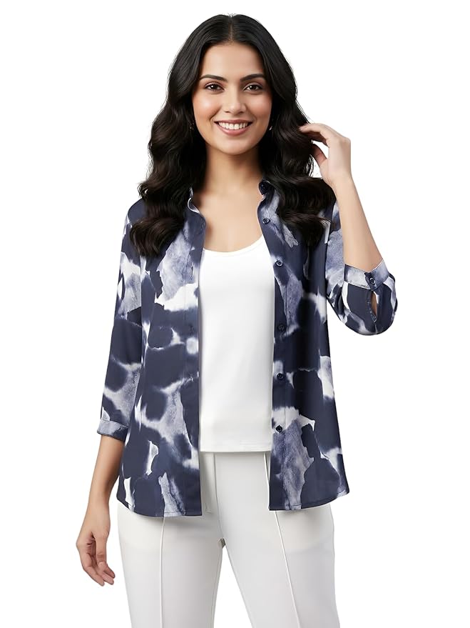 Leriya Fashion Women Rayon Floral Stripe Printed Summer Shirt | Full Sleeve Collared Button Down Casual & Formal Top for Women | Breathable Lightweight Regular Fit Office Wear Western Shirt for Girls