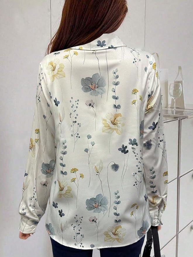TOPLOT Women's Shirt | Stylish Top Design | Modern Abstract & Floral Prints | Classic Collar with Front Closure for Polished and Everyday Styling | Long Sleeve Casual (5110)