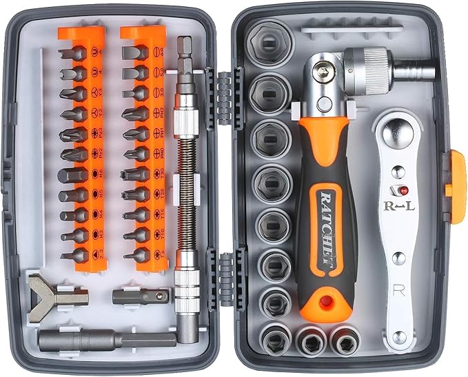 Novo 2025 38pc Precision Ratchet Screwdriver Bit Set Magnetic Screwdrivers Kit Electronics Repair Tool Kit with Flexible Shaft Extension Rod for Phone Laptop (NO-2880A), Multicolor
