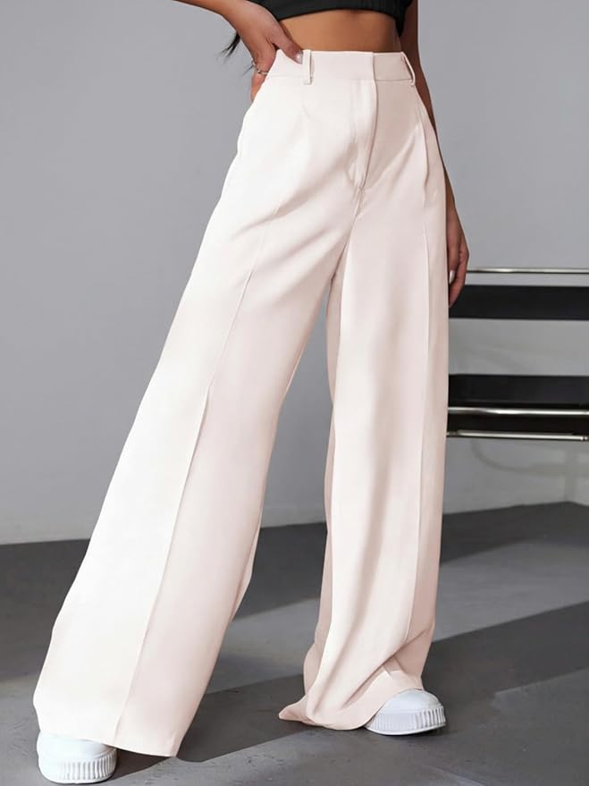 GRECIILOOKS Women High Rise High Waist Trousers Flared Korean Style Formal Pants| Elegant Workwear for Office, College & Events (Available in Plus Size)