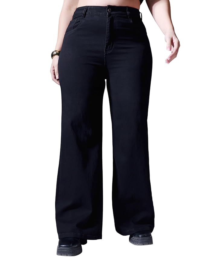 Miss Chase A+ Women's Wide-Leg High-Rise Regular-Length Stretchable Cargo Denim Jeans