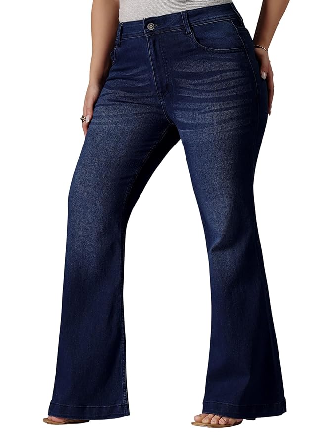Miss Chase A+ Women's Wide-Leg High-Rise Regular-Length Stretchable Cargo Denim Jeans