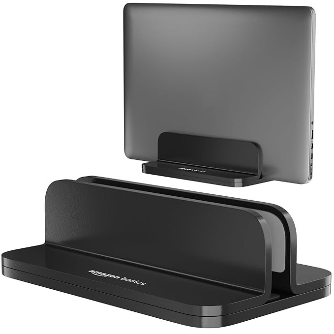 amazon basics Vertical Laptop Stand | Space-Saving Design | Scratch-Resistant | Fits All Laptops Up to 17.3 inches (43.94cm)