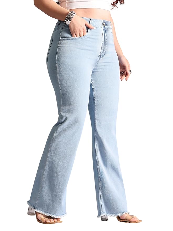Miss Chase A+ Women's Wide-Leg High-Rise Regular-Length Stretchable Cargo Denim Jeans