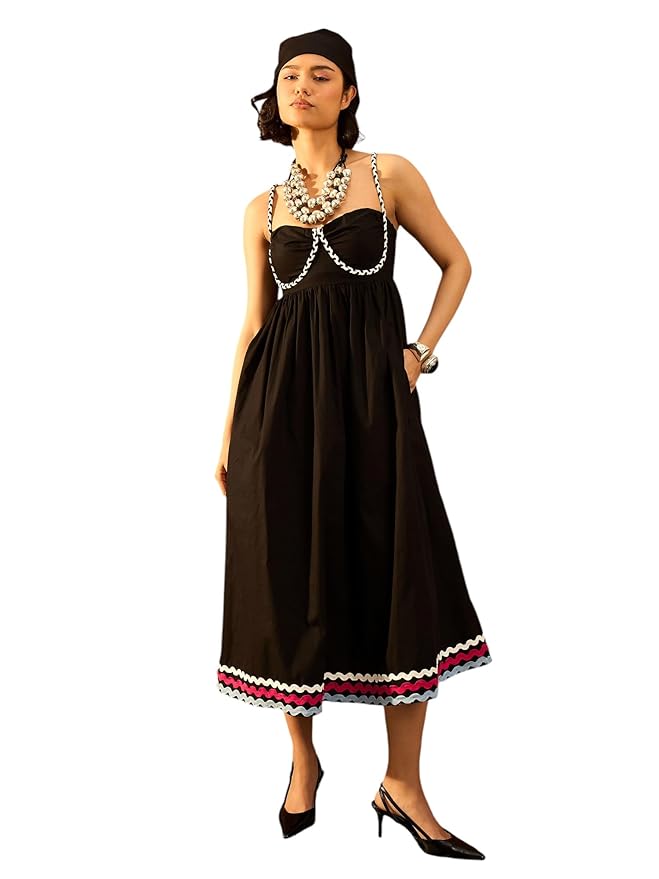 Pink Paprika by Sassafras Women’s Fit & Flared Evil Eye Print Strappy Midi – Boho Fusion Resort Summer Cotton Casual Wear Dress
