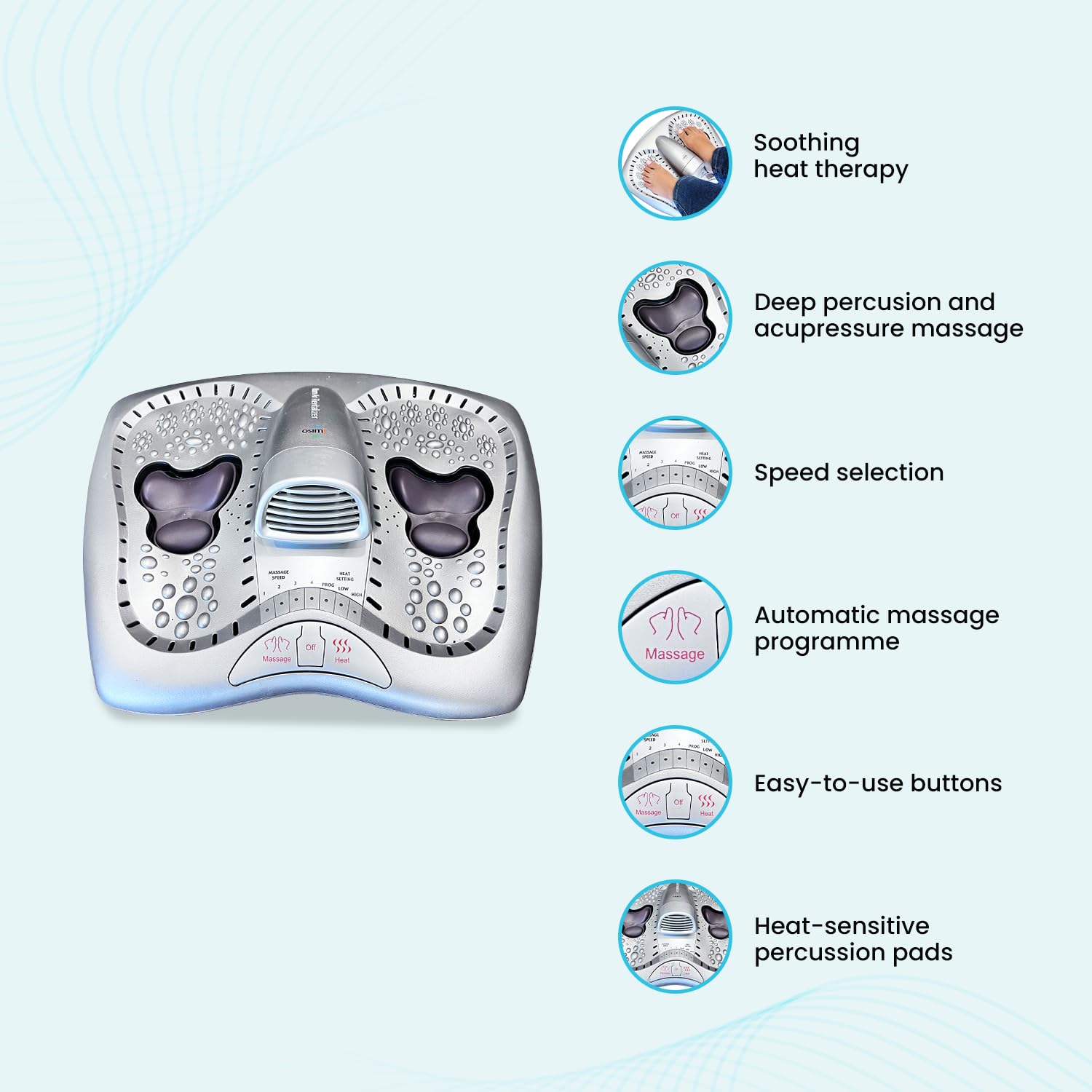 Osim Warm Air Foot Revitalizer Electric Shiatsu Foot Massager | Feet Heat Therapy, Deep Tissue Massager, Pain Relief, Kneading, Promotes Blood Circulation, Silver