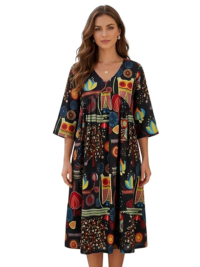 Leriya Fashion Dress for Women | Stylish Western One Piece Dress for Women Short & Long Fit & Flare | Ankle Length Casual Summer Dresses for Beach & Stylish Party Outifits 3/4 Sleeve